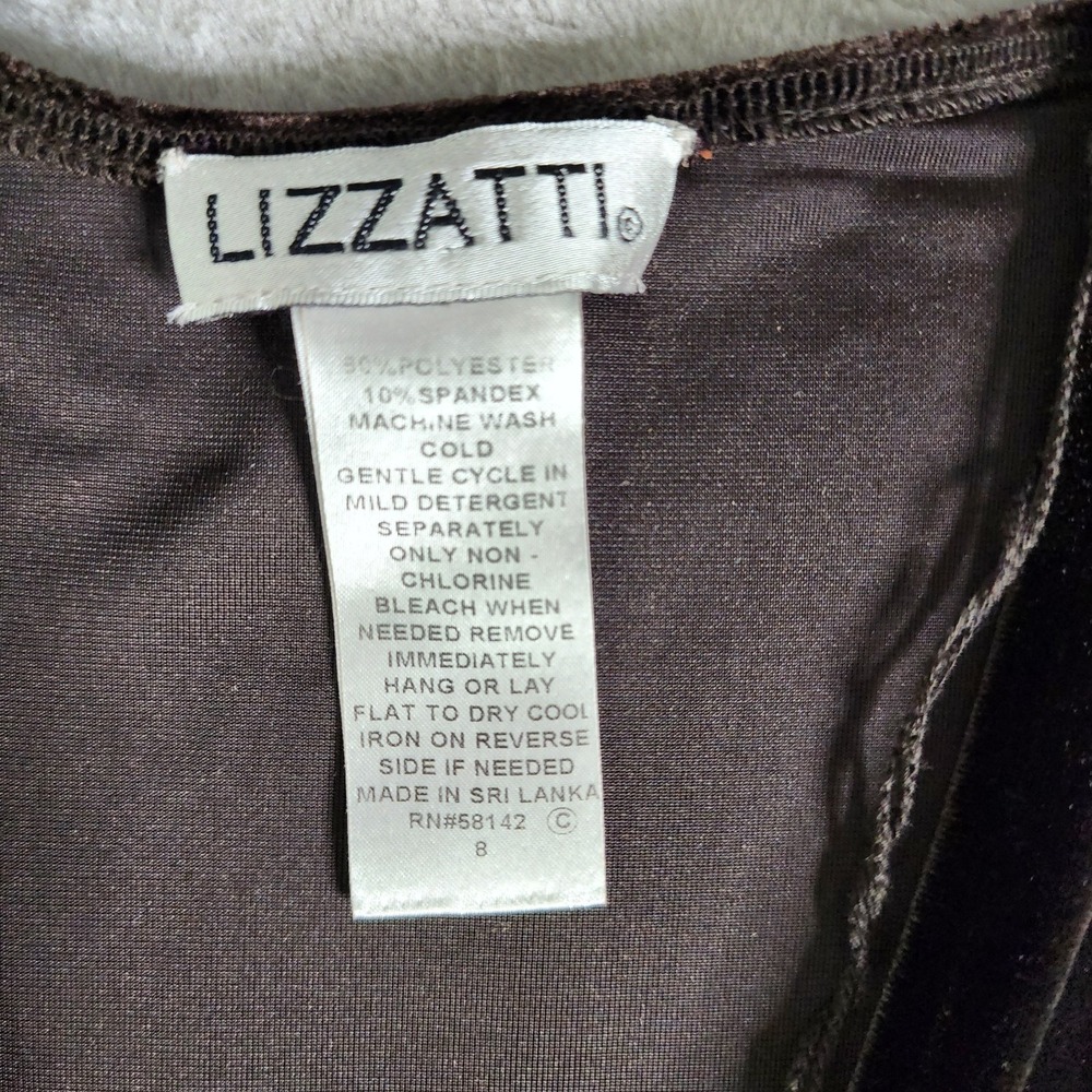 Lizzatti Dark‎ Brown Velour V Neck Sleeveless A Line Dress Size 8 - Picture 7 of 10